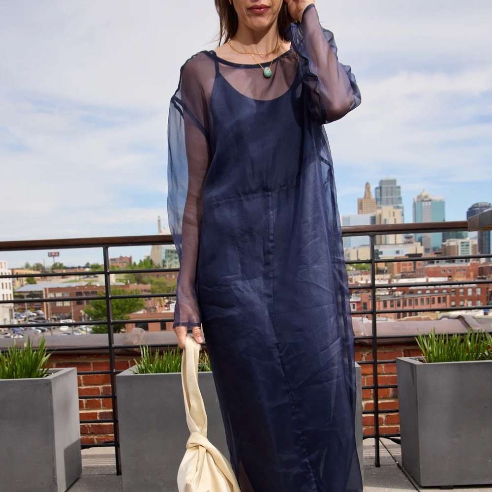 Donni The Organza Sheer Tunic Dress Light Blue Size Small